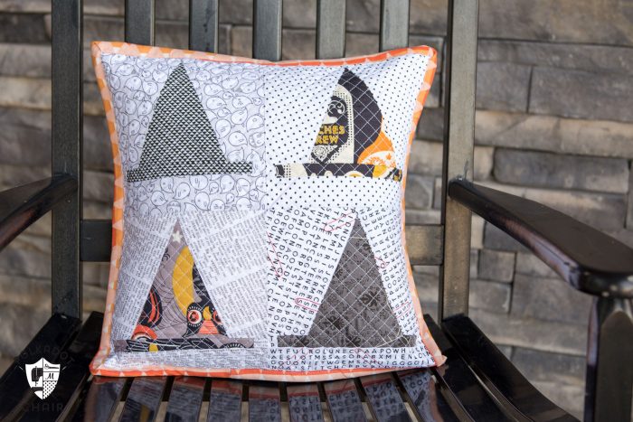 The Halloween Haberdashery Quilt; a fun Halloween sewing and quilting project featuring rows of Witch's Hat quilt blocks.