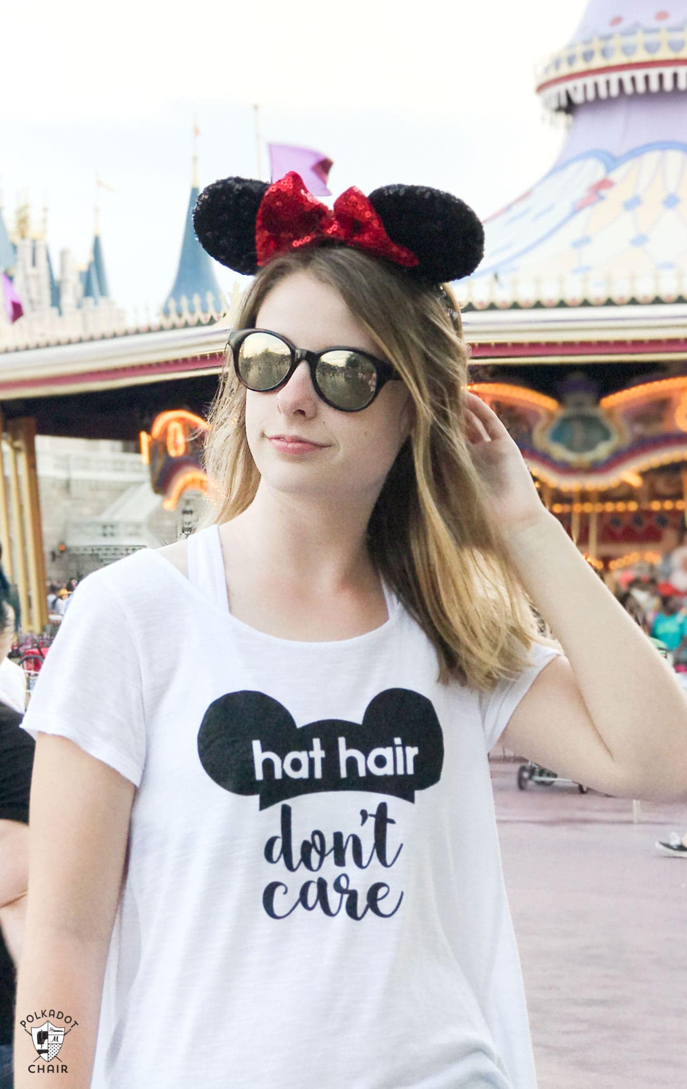 DIY Disney T-Shirt; Hat Hair, Don't Care - The Polka Dot Chair