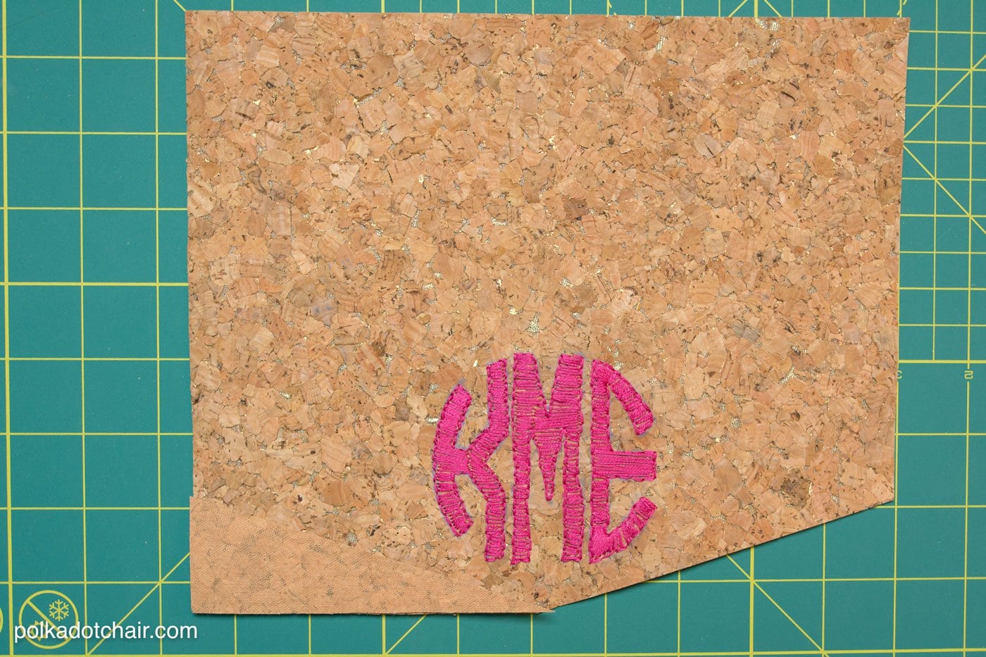 Free sewing pattern for a DIY Monogrammed Cork Clutch on polkadotchair.com