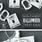 Cute non-candy Halloween Treat idea - free printable tags to attach to vampire teeth!