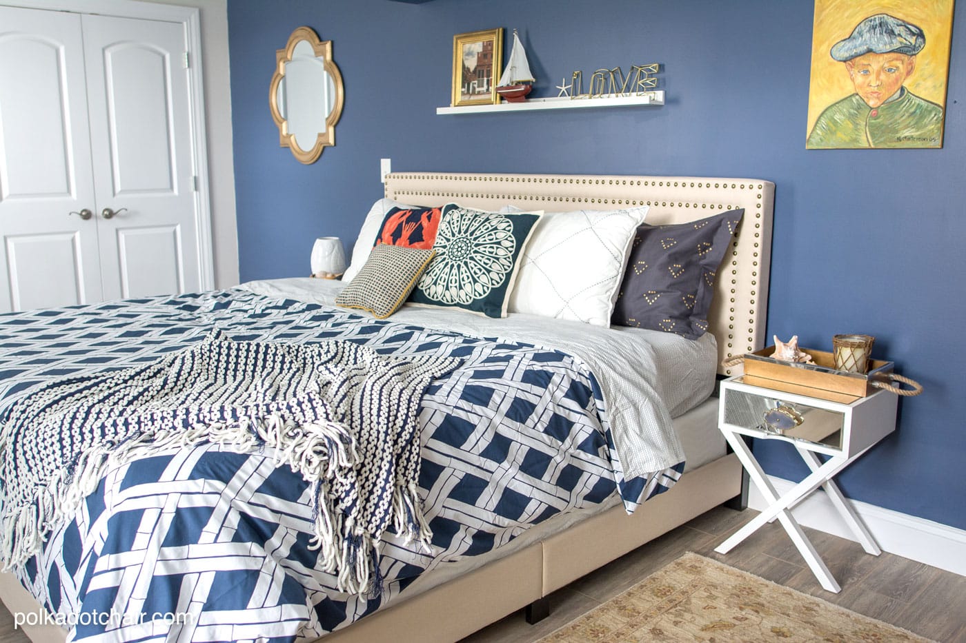 Blue and white bedroom decorating ideas and yogabed review on polkadotchair.com