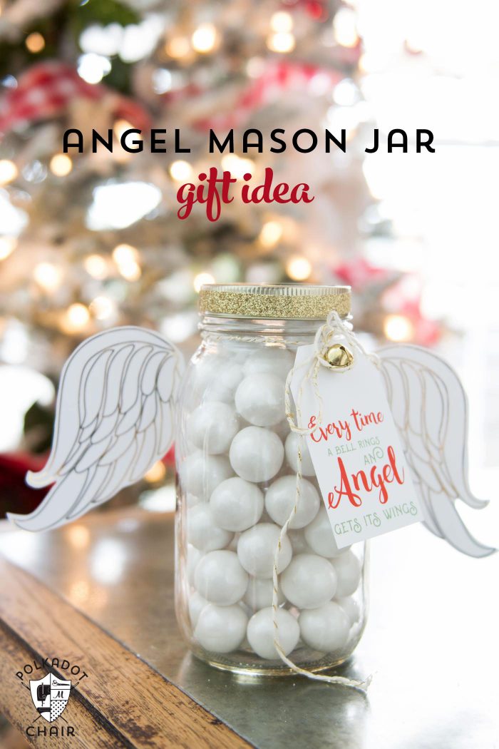 Cute Angel Christmas Mason Jar Gift Ideas and printable Christmas tags and angel wings on polkadotchair.com