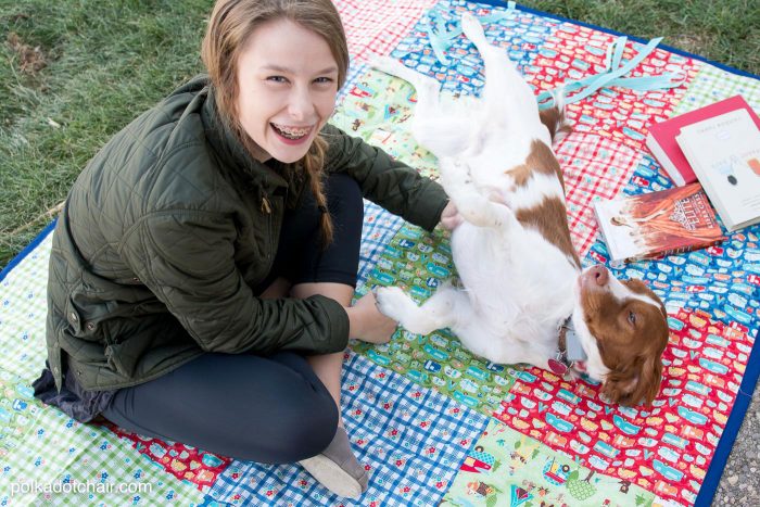 DIY Patchwork Waterproof Picnic Blanket Pattern, an easy to sew tutorial for a picnic blanket that rolls up!
