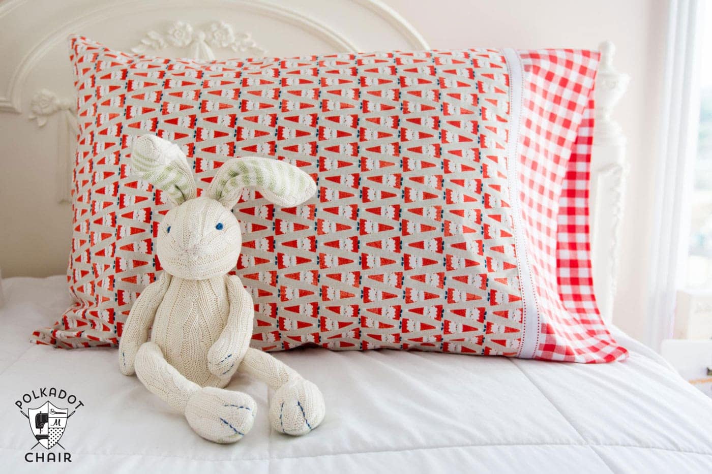 bunny and pillowcase on bed