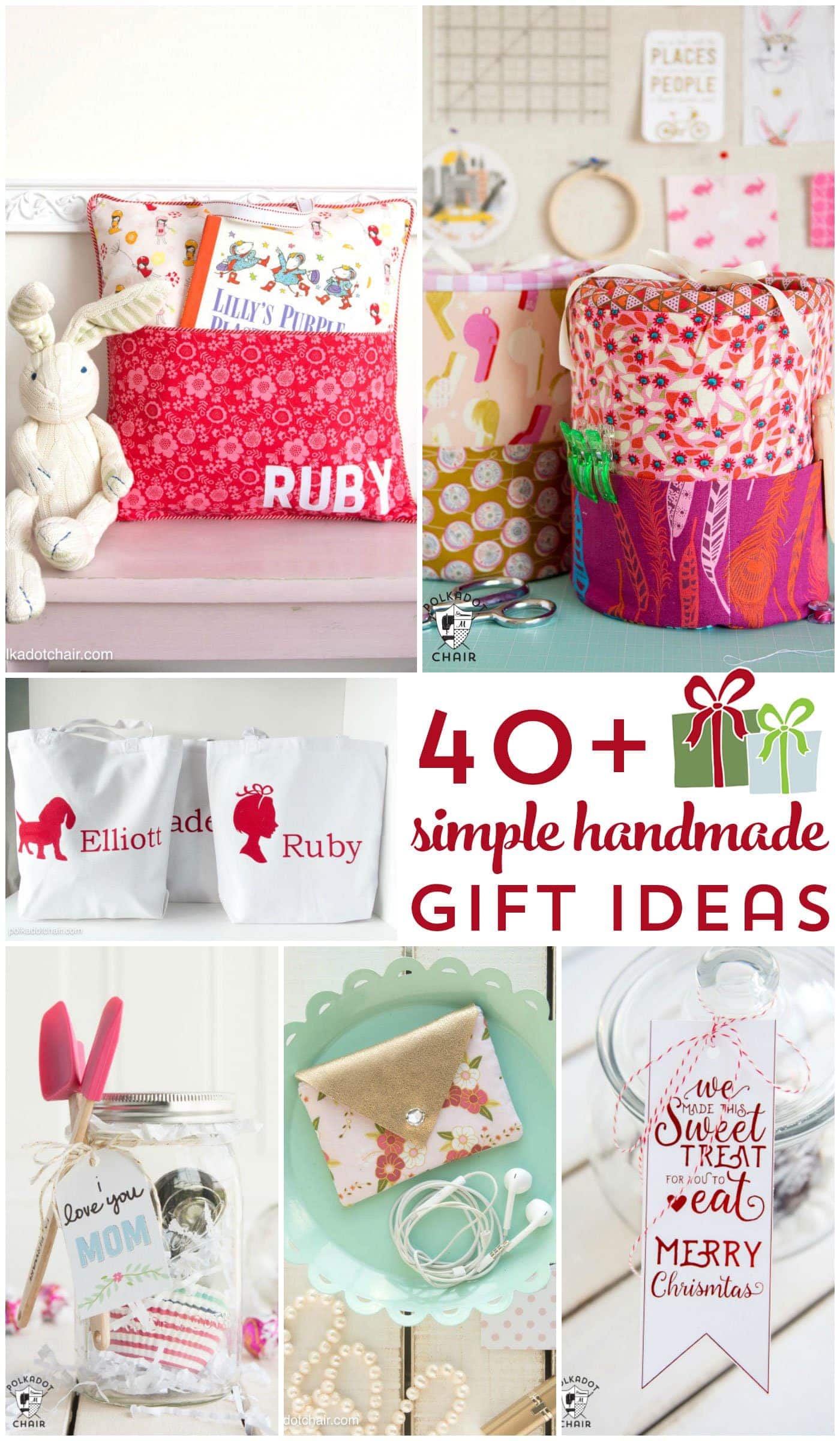 More than 40 ideas for cute handmade gifts. Perfect for Christmas or any other time of the year. Lots of gifts to sew or to craft!