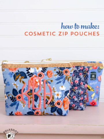 How to sew a cosmetic zippered pouch using only two fat quarters of fabric. Makes a great gift!