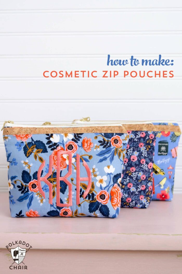 How to sew a cosmetic zippered pouch using only two fat quarters of fabric. Makes a great gift! A zip pouch sewing pattern.