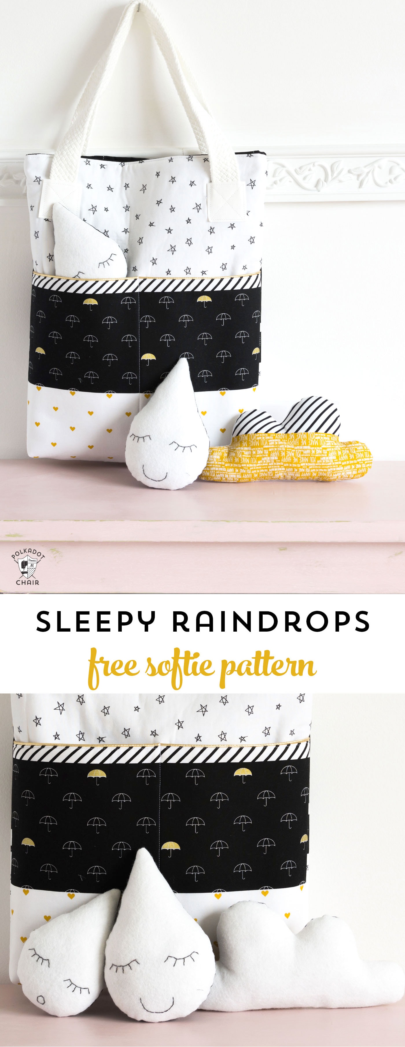 "Sleepy Raindrops" a free softie sewing pattern - makes a cute baby shower gift idea!