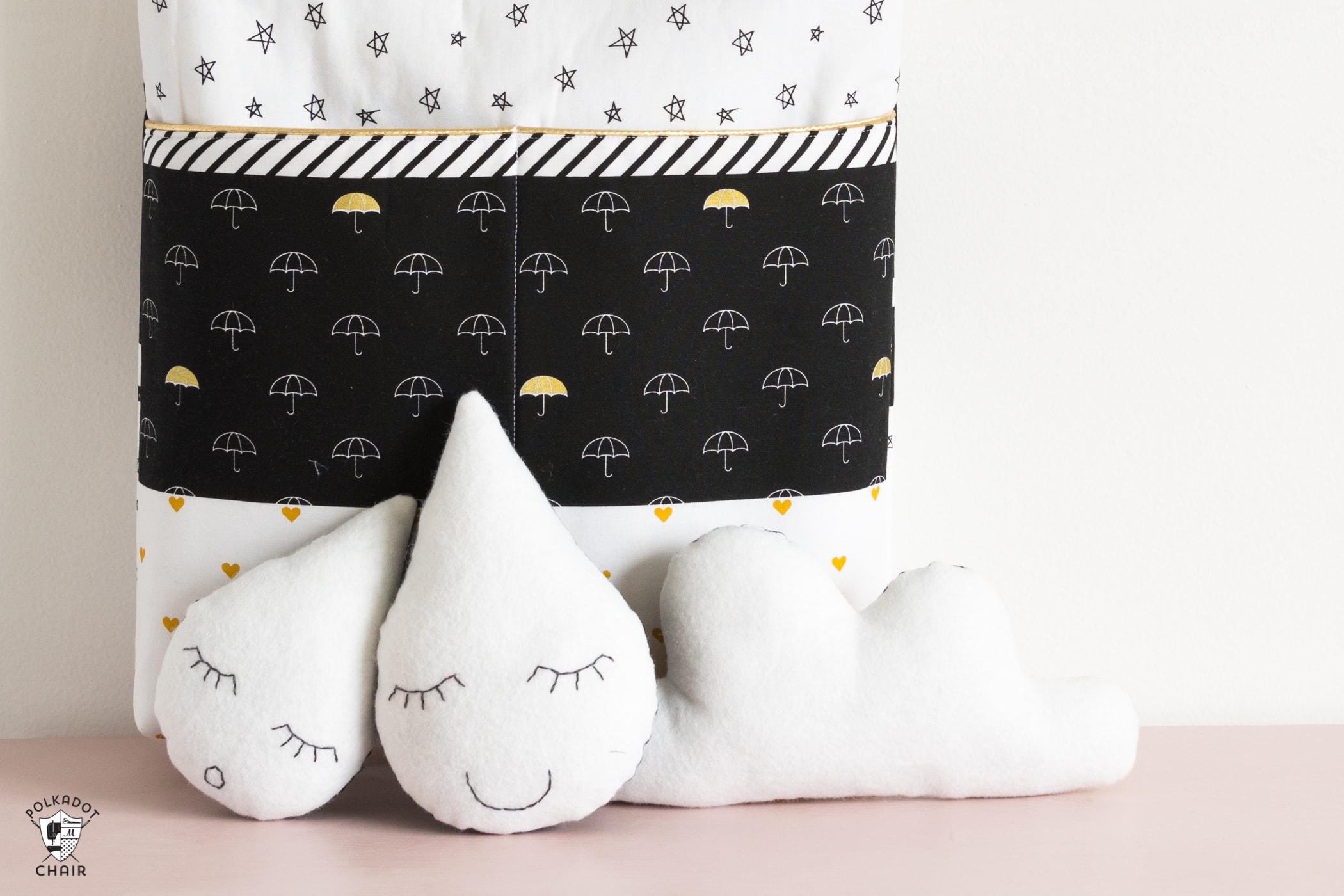 Felt softies next to fabric tote bag