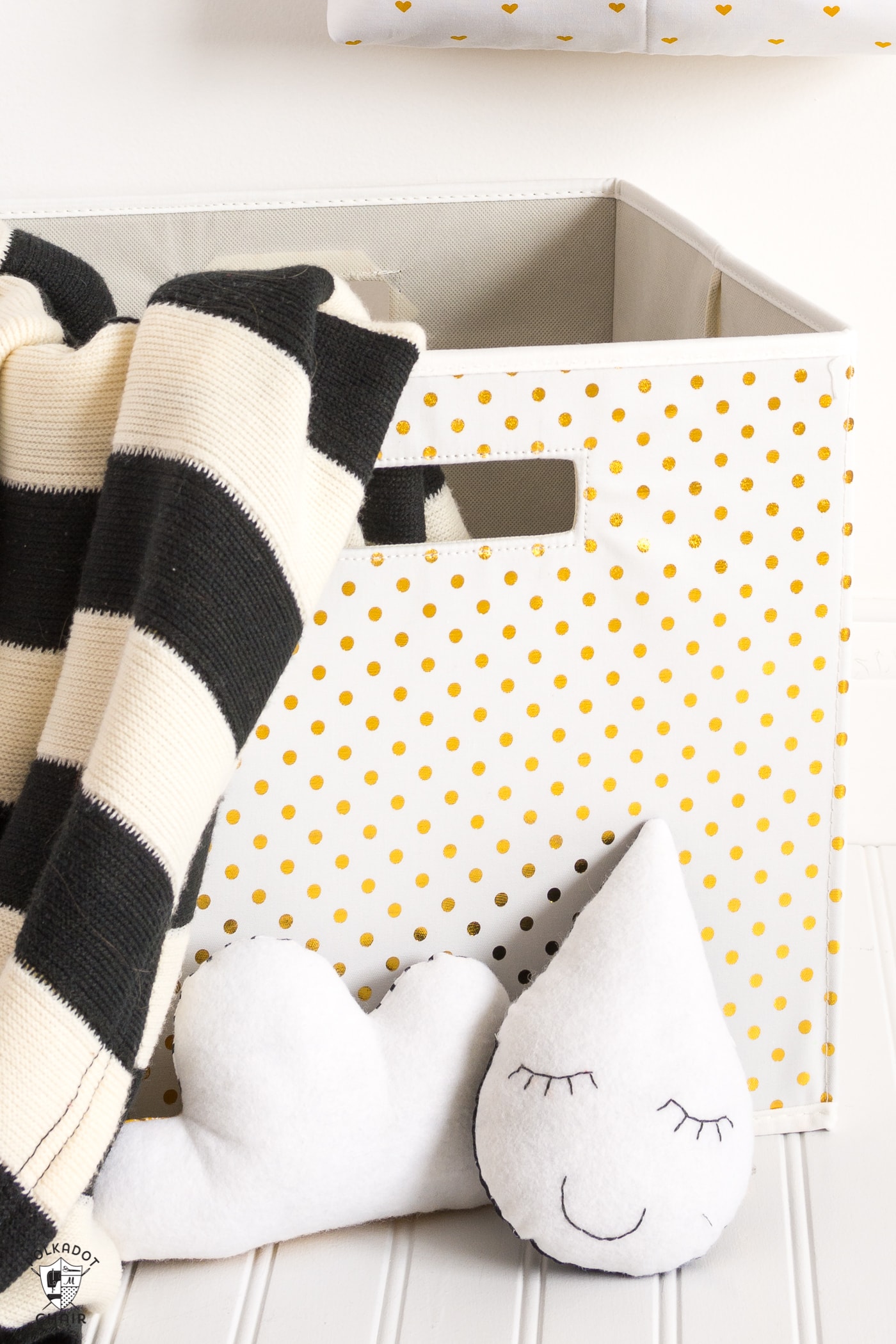 Felt softies in front of bin