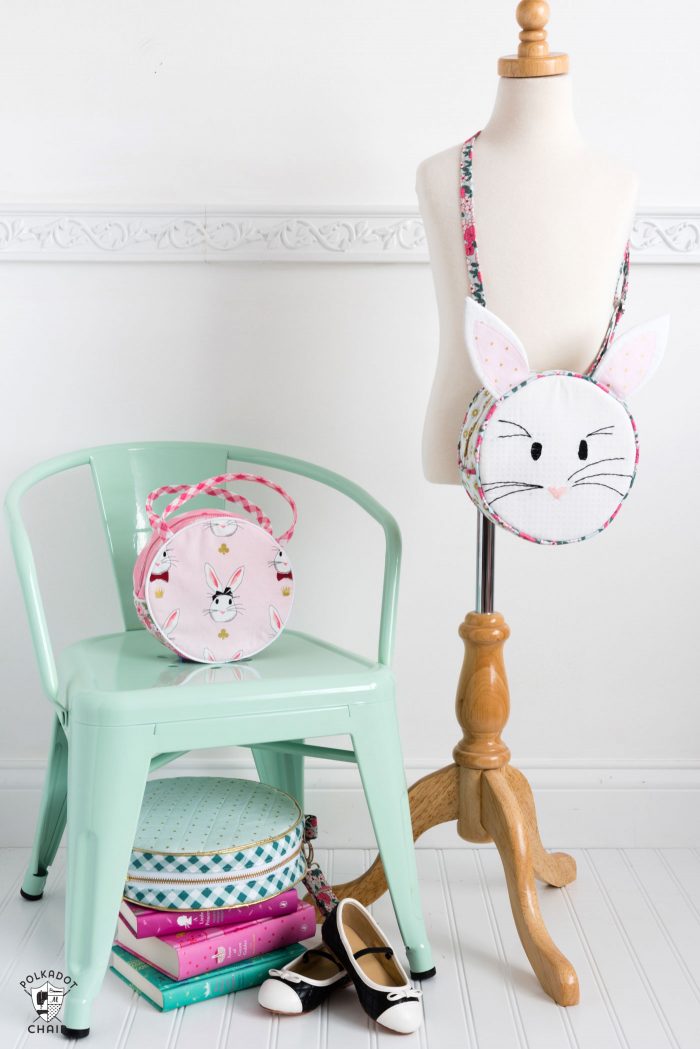 Introducing the Alice Bag Sewing Pattern. A whimsical and versatile purse sewing pattern featuring bunny ears! It can be made in two sizes and features 4 different handle style options including cross body straps! 