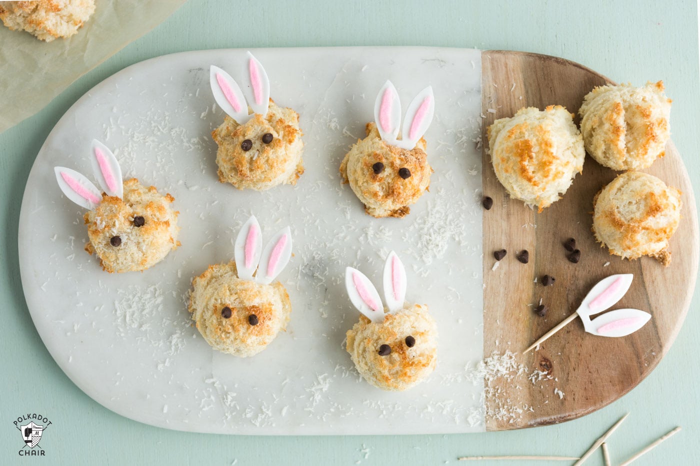 Recipe for Sugar Free Macaroons that look like Easter Bunnies. A cute recipe and Easter dessert idea