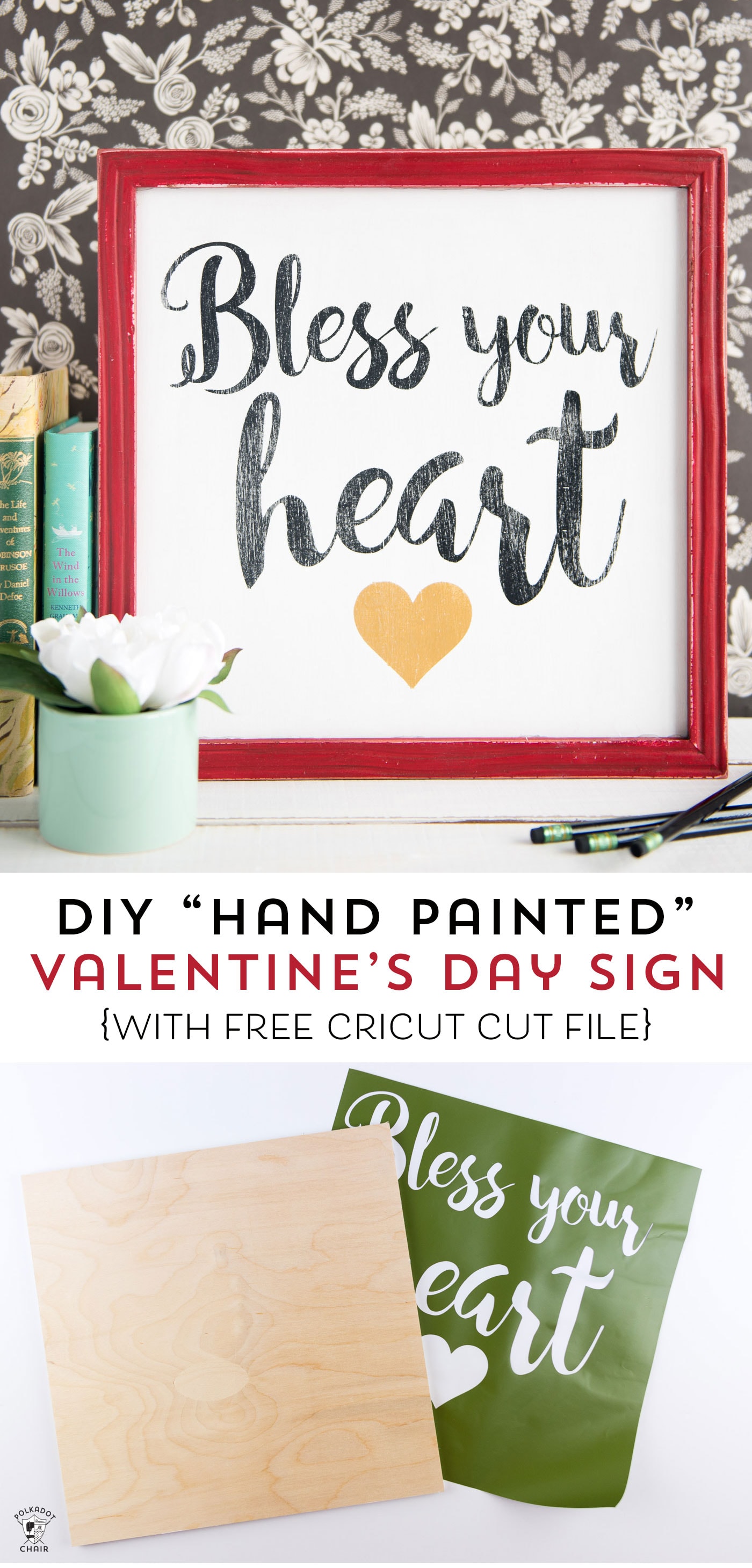 How to make a hand painted wood sign- This "Bless your Heart" sign is such a cute craft idea for Valentine's Day or for everyday!