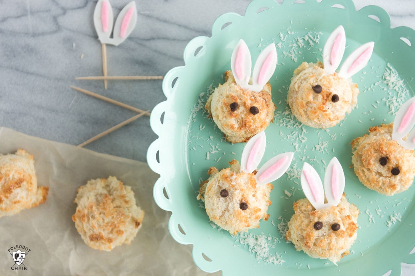 Recipe for Sugar Free Macaroons that look like Easter Bunnies. A cute recipe and Easter dessert idea