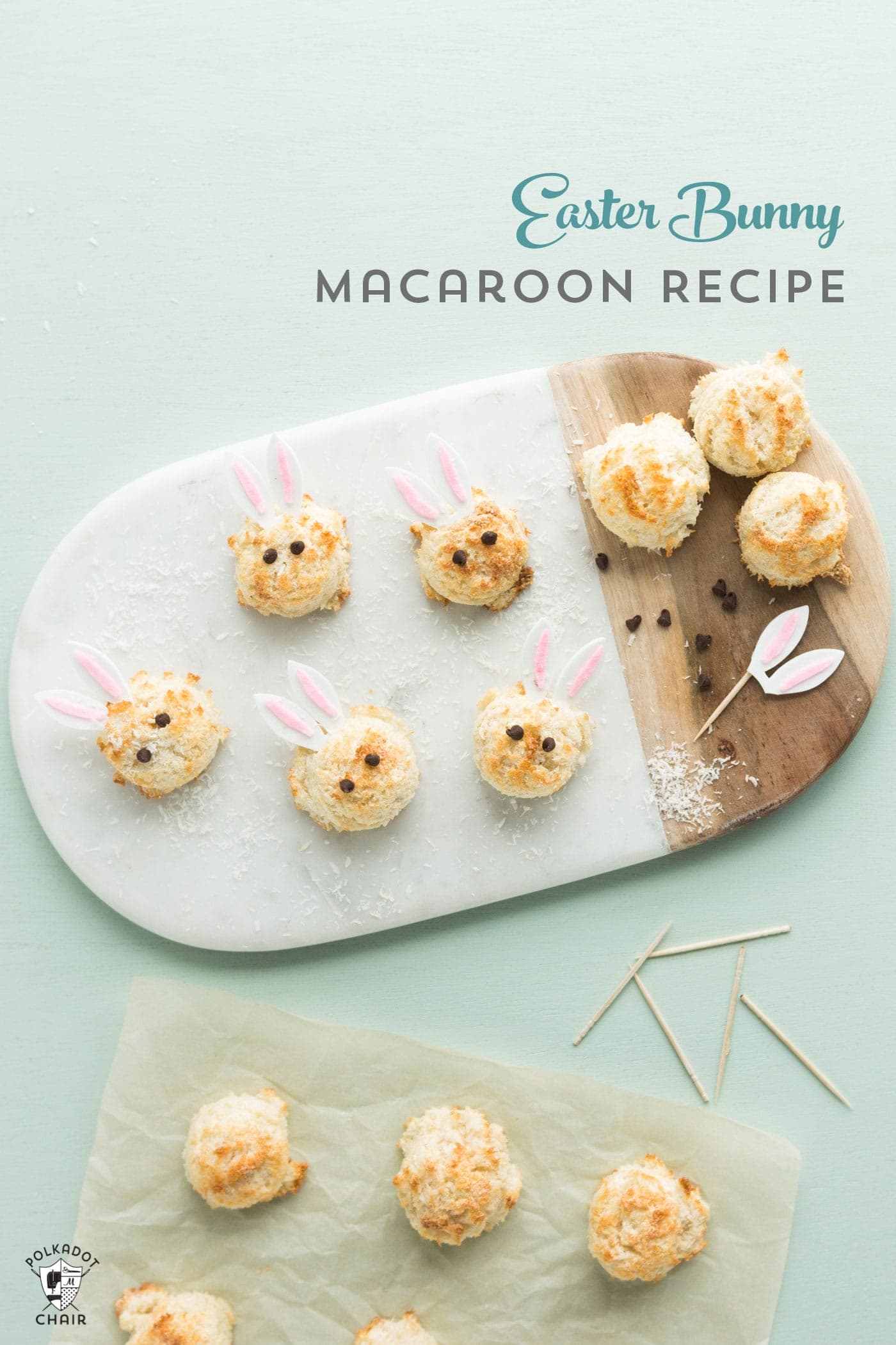 Recipe for Sugar Free Macaroons that look like Easter Bunnies. A cute recipe and Easter dessert idea