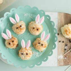 Recipe for Sugar Free Macaroons that look like Easter Bunnies. A cute recipe and Easter dessert idea