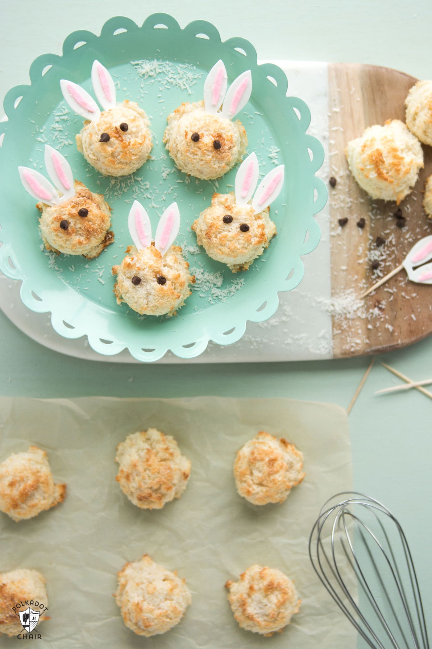 Recipe for Sugar Free Macaroons that look like Easter Bunnies. A cute recipe and Easter dessert idea