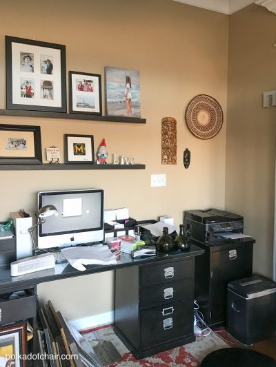 Learn how to easily change your door hardware and get lots of ideas for redecorating your home office or music room. Ideas for creating a gallery wall, a painted ceiling and lots of before and after photos!