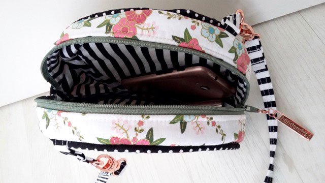 The Alice Bag, a round bag sewing pattern, shown sewn by SewSofia - featuring Wonderland Fabric