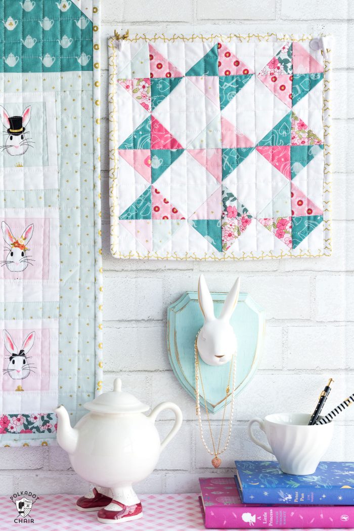 Super cute Wonderland themed Mini Quilt Patterns- these would be so cute as wall hangings in a little girls room or as a baby doll quilt!