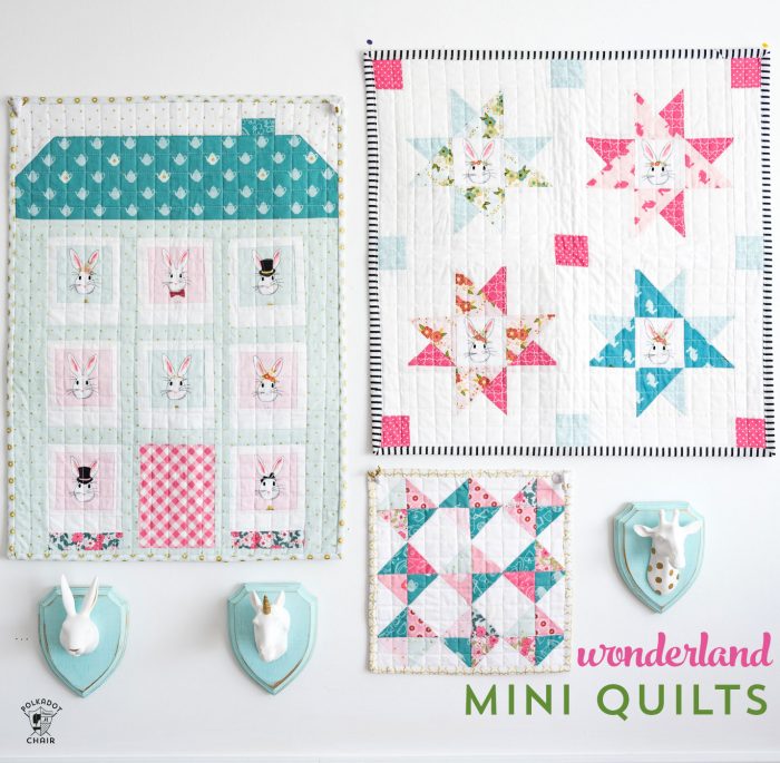 Super cute Wonderland themed Mini Quilt Patterns- these would be so cute as wall hangings in a little girls room or as a baby doll quilt!