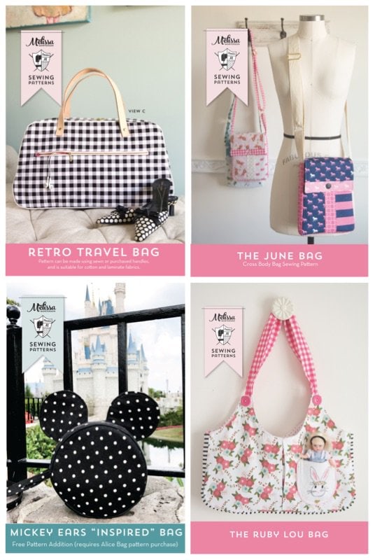 Really cute and easy to make bag and purse sewing patterns. Love the Mickey Mouse bag!