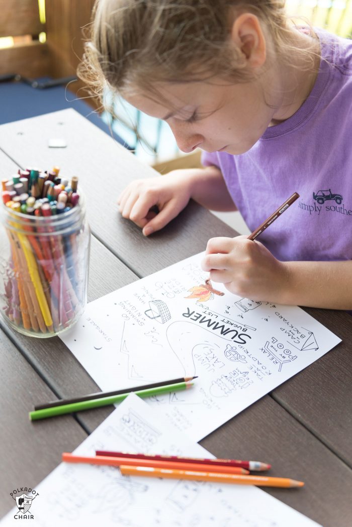 Free Printable Summer Bucket list coloring sheet - such a fun idea for kids for summer- download for free on polkadotchair.com