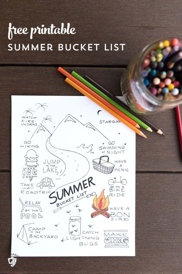 Free Printable Summer Bucket list coloring sheet - such a fun idea for kids for summer- download for free on polkadotchair.com