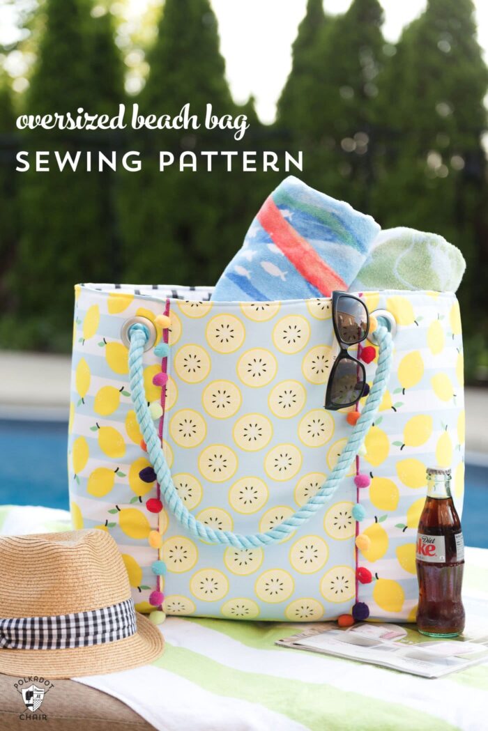 Learn how to sew a cute oversized pool bag with this Oversized Beach Bag Sewing Pattern - so roomy and such a simple free pattern!