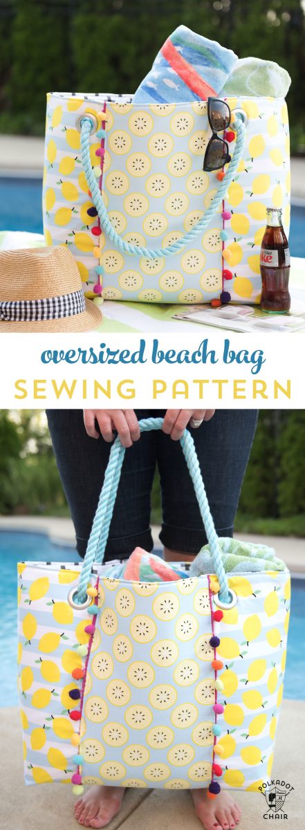 Learn how to sew a cute oversized pool bag with this Oversized Beach Bag Sewing Pattern - so roomy and such a simple free pattern!