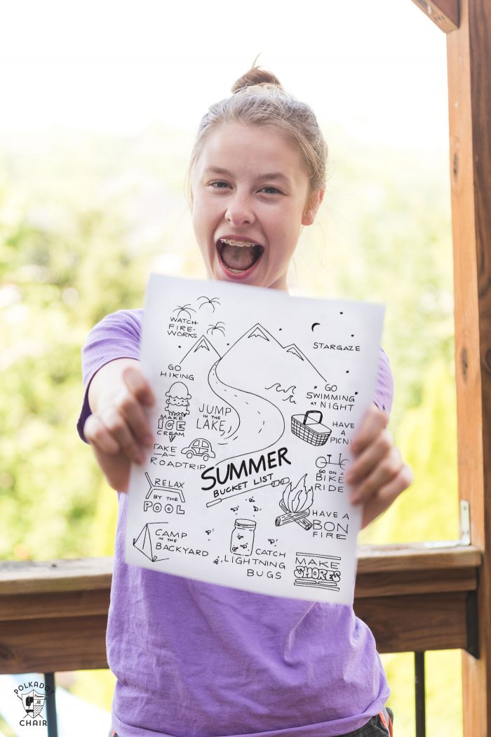 Free Printable Summer Bucket list coloring sheet - such a fun idea for kids for summer- download for free on polkadotchair.com