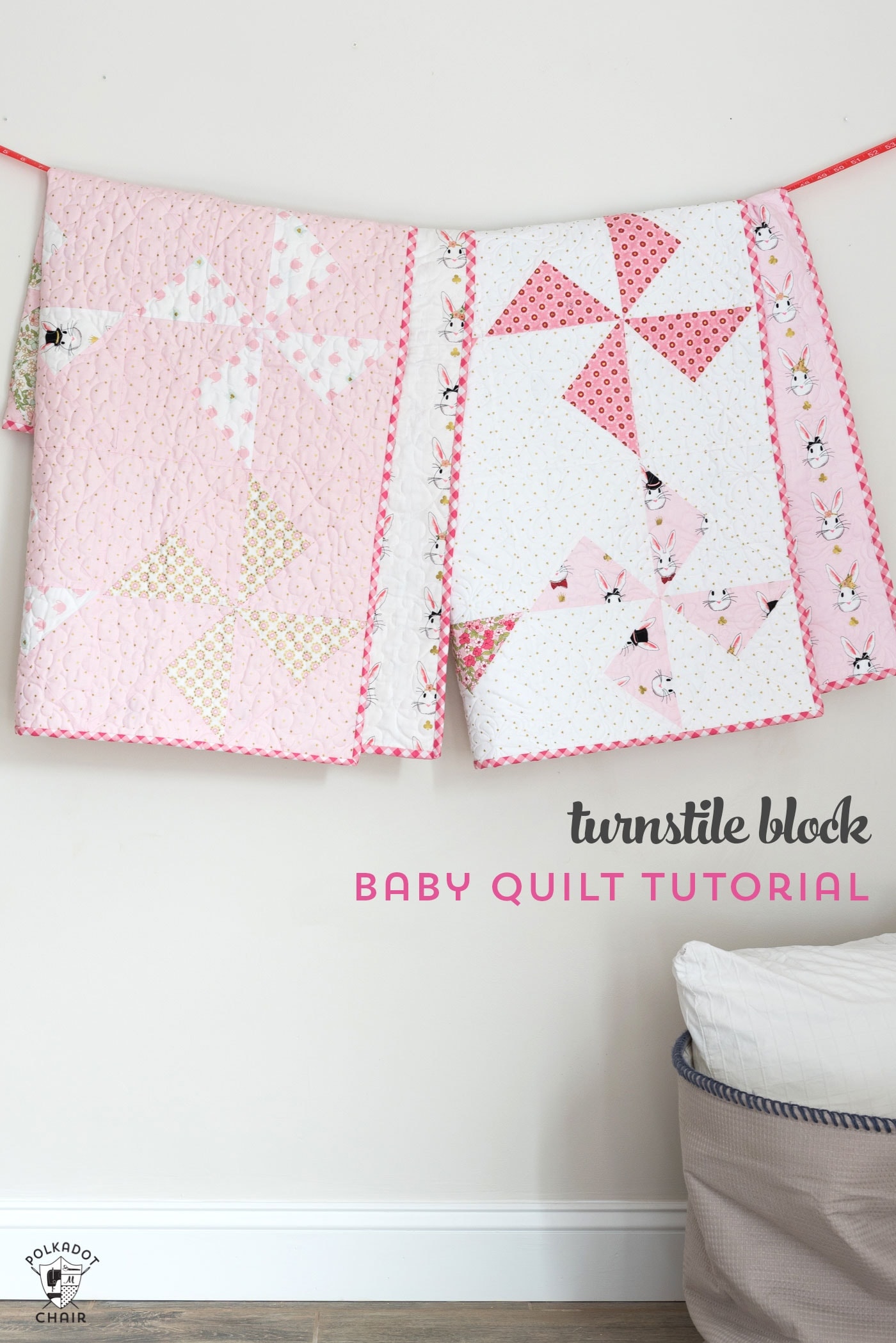 Free baby quilt patterns including this one for a simple baby quilt made using a Turnstile Quilt block! So easy you could make it in a day.