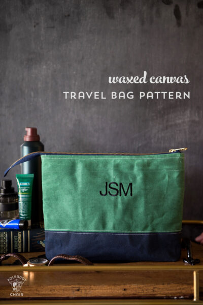 Free sewing pattern for a monogrammed travel bag. Such a great DIY gift for a guy or a Dad. -- Waxed Canvas Travel Bag Pattern