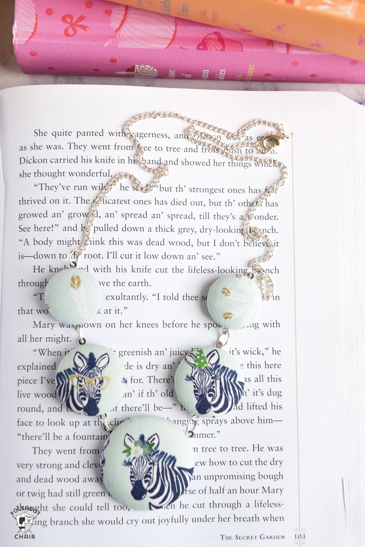 Make a cute statement necklace with this fabric covered button necklace tutorial by Melissa Mortenson of polkadotchair.com 