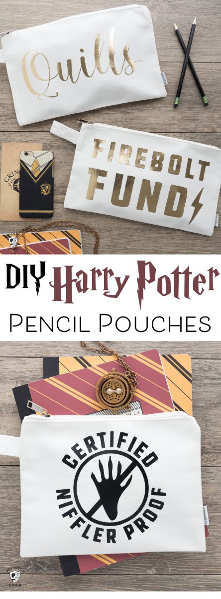 Cute DIY Harry Potter pencil pouches. Easy to make DIY iron ons using a Cricut machine. Such a cute back to school project!