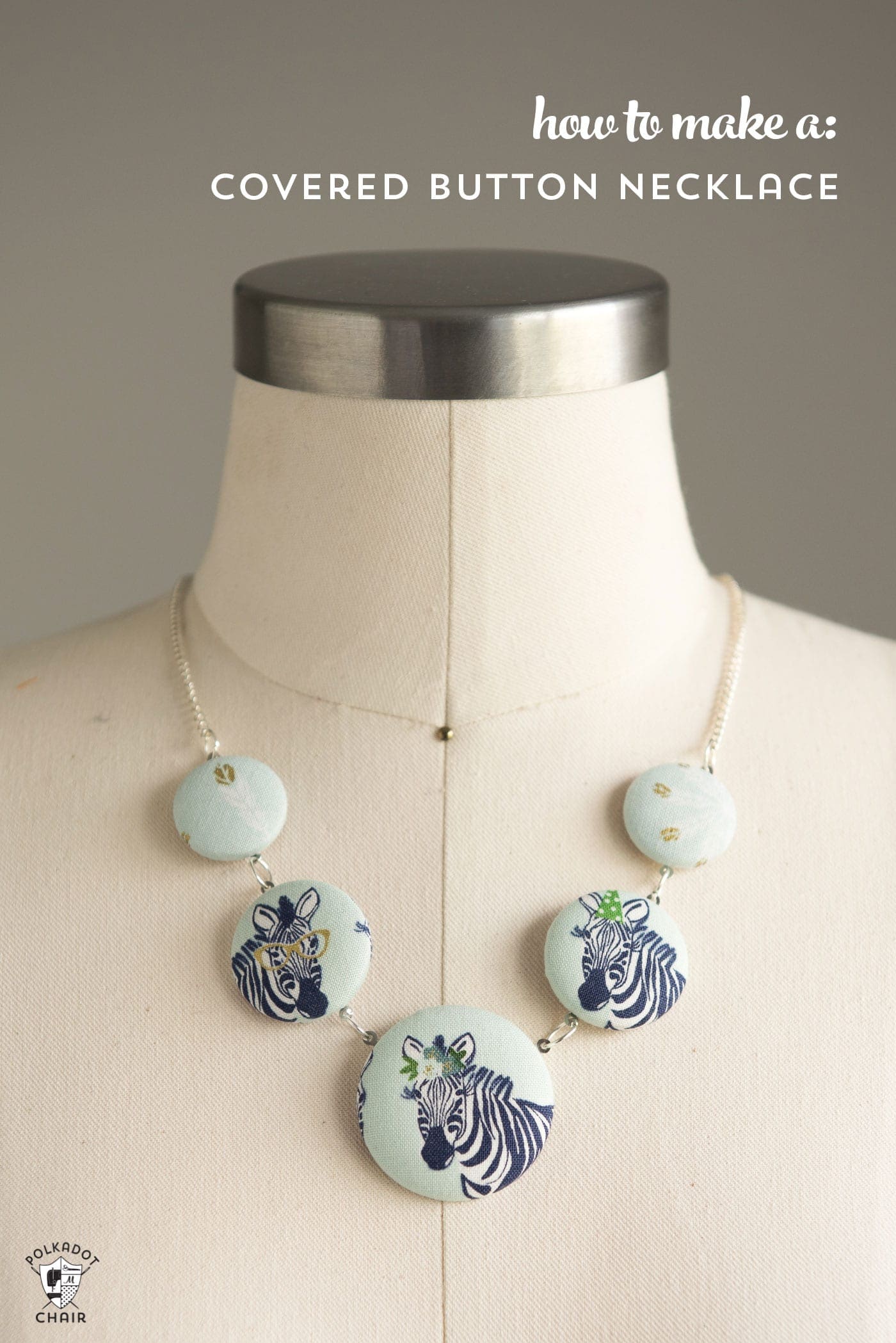 Make a cute statement necklace with this fabric covered button necklace tutorial by Melissa Mortenson of polkadotchair.com