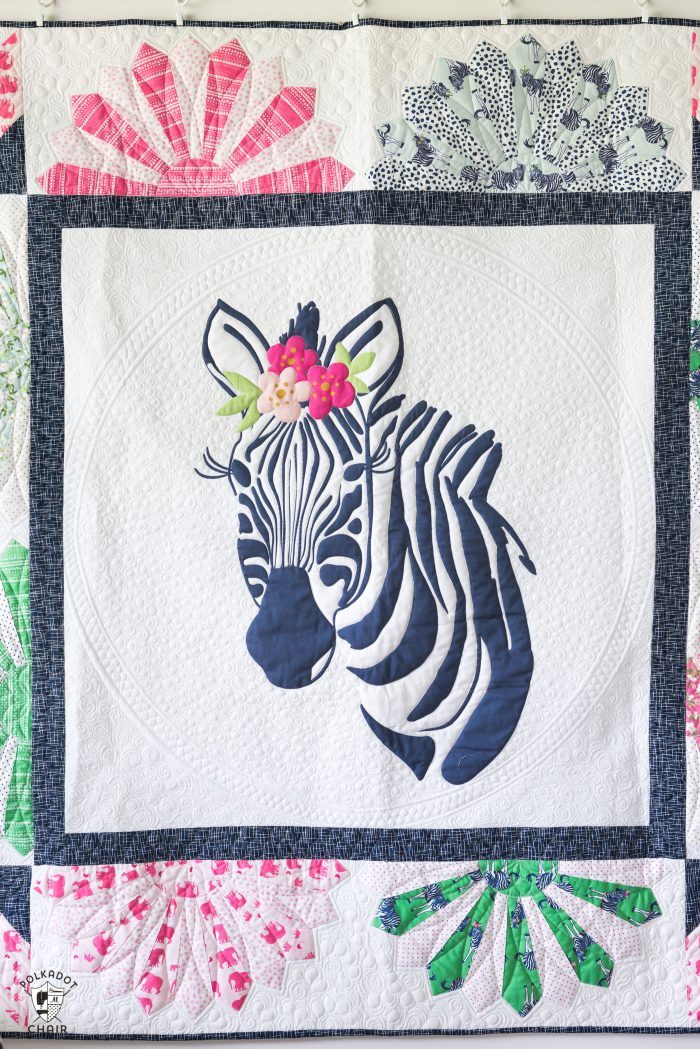 Zinnia the Zebra Quilt Pattern - such a fun applique quilt pattern, would be so cute to make as a baby quilt or for a child!