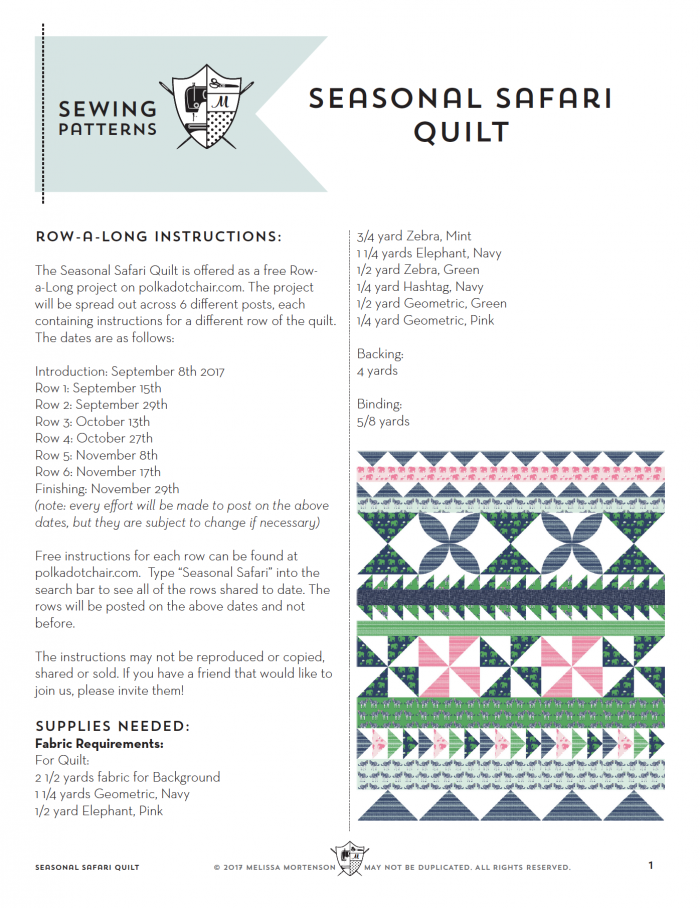 Seasonal Safari Quilt Pattern - offered as a free quilt row along this Fall from the polkadotchair.com blog!