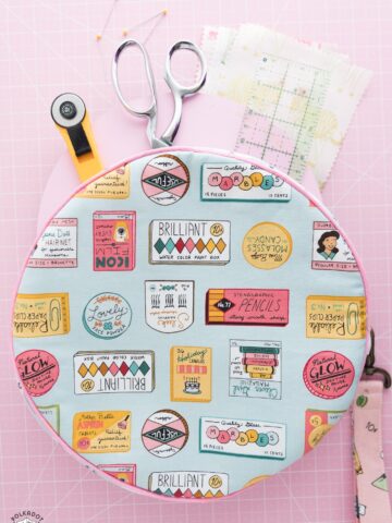 Round Bag made from Alice Bag Sewing Pattern with Five and Dime Fabric by Riley Blake Designs