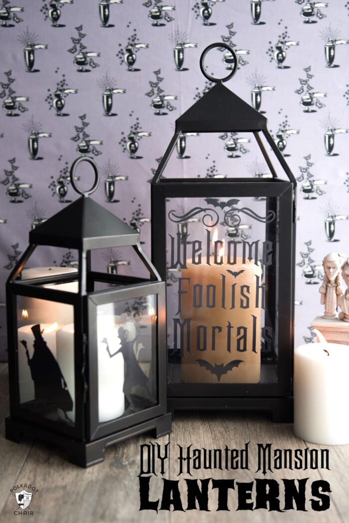 DIY Halloween Decorating Ideas inspired by the Haunted Mansion - how to make cute Haunted Mansion Lanterns. Includes free cut files for your Cricut. 