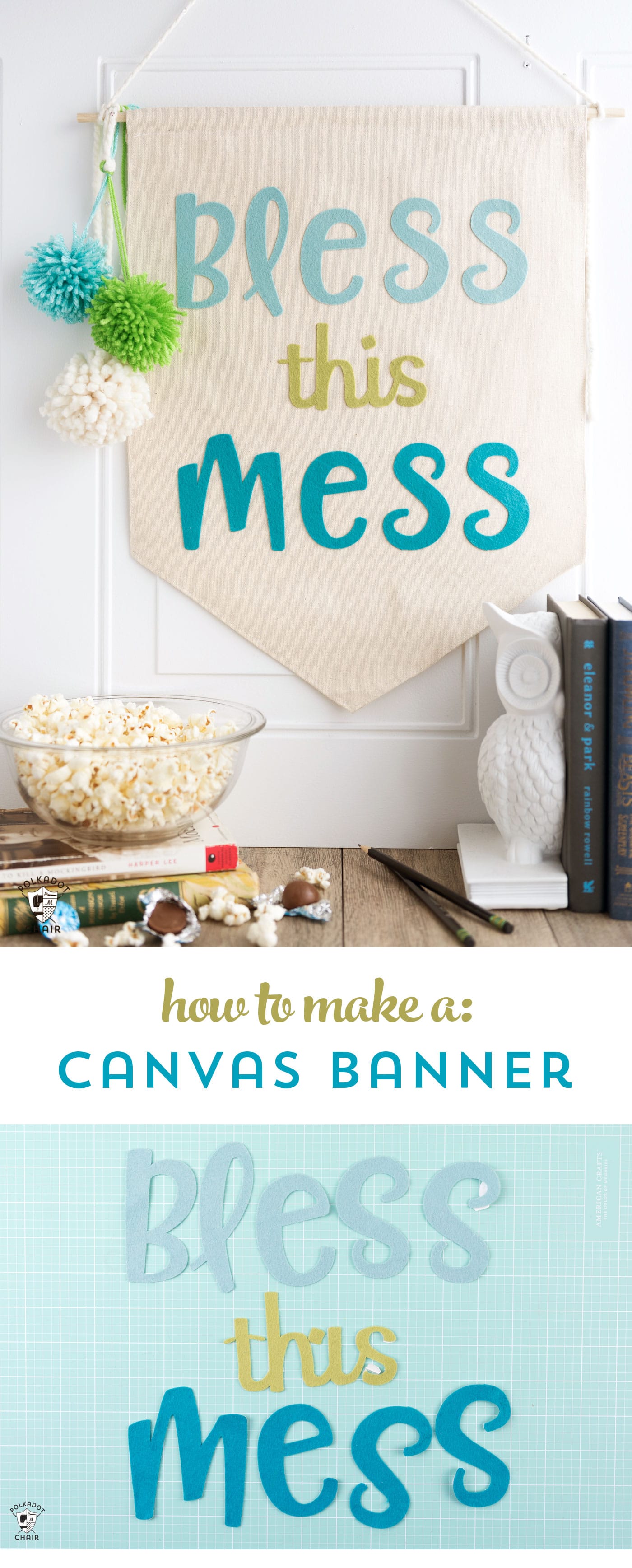 How to make a canvas banner with felt letters - such a cute DIY dorm room decorating idea!