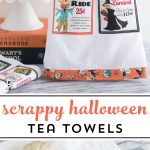 Free sewing tutorial for a DIY Halloween Tea Towel - such a cute project and a great way to use up fabric scraps! #halloween #halloweensewing #halloweengifts #gifts #giftideas #halloweenfabric #tutorial #sew #rileyblake #teatowel #diyteatowel #diydishtowel #dishtowel