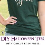 How to make cute Halloween t shirts with iron ons and a review of the new Cricut EasyPress machine. Includes free cut files inspired by Disney's Haunted Mansion themed t-shirts for Halloween