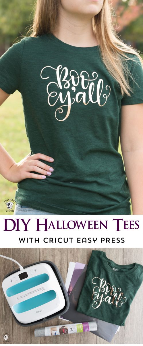 How to make cute Halloween t shirts with iron ons and a review of the new Cricut EasyPress machine. Includes free cut files inspired by Disney's Haunted Mansion themed t-shirts for Halloween