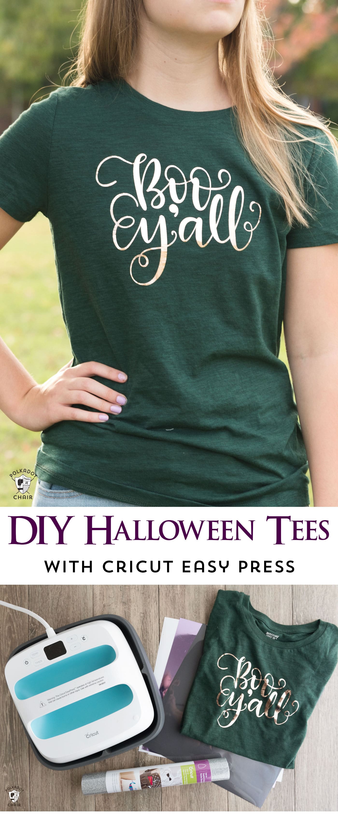 How to make cute Halloween t-shirts with iron ons and a review of the new Cricut EasyPress machine. Includes free cut files inspired by Disney's Haunted Mansion themed t-shirts for Halloween