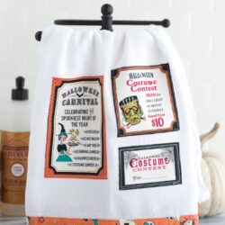 Free sewing tutorial for a DIY Halloween Tea Towel - such a cute project and a great way to use up fabric scraps! #halloween #halloweensewing #halloweengifts #gifts #giftideas #halloweenfabric #tutorial #sew #rileyblake #teatowel #diyteatowel #diydishtowel #dishtowel