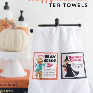 Free sewing tutorial for a DIY Halloween Tea Towel - such a cute project and a great way to use up fabric scraps! #halloween #halloweensewing #halloweengifts #gifts #giftideas #halloweenfabric #tutorial #sew #rileyblake #teatowel #diyteatowel #diydishtowel #dishtowel