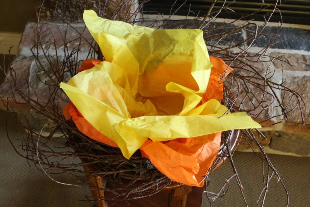 tissue paper in grapevine wreath