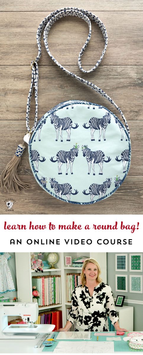 Learn how to make a round bag in this online video course! #videotutorial #sewingvideo #sewingpattern #sewingpatterns #roundbag #roundbagpatterns #alicebag #melissamortenson #imaginewithrileyblake #rileyblake #polkadochair