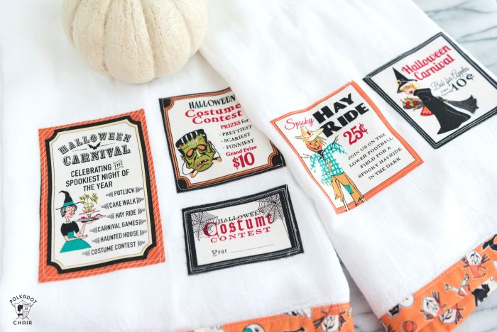 Free sewing tutorial for a DIY Halloween Tea Towel - such a cute project and a great way to use up fabric scraps! #halloween #halloweensewing #halloweengifts #gifts #giftideas #halloweenfabric #tutorial #sew #rileyblake #teatowel #diyteatowel #diydishtowel #dishtowel